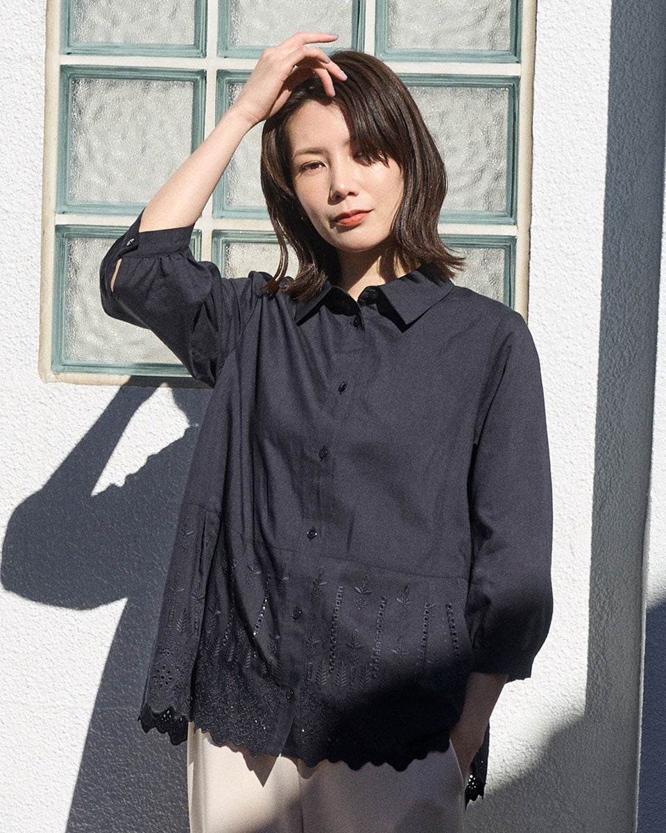 スカラップ ブラウス 黒 スカラップレースブラウス natural couture
